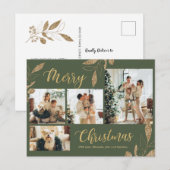 Elegant Sage Green Gold Photo Collage Kerstmis Briefkaart (Voorkant / Achterkant)