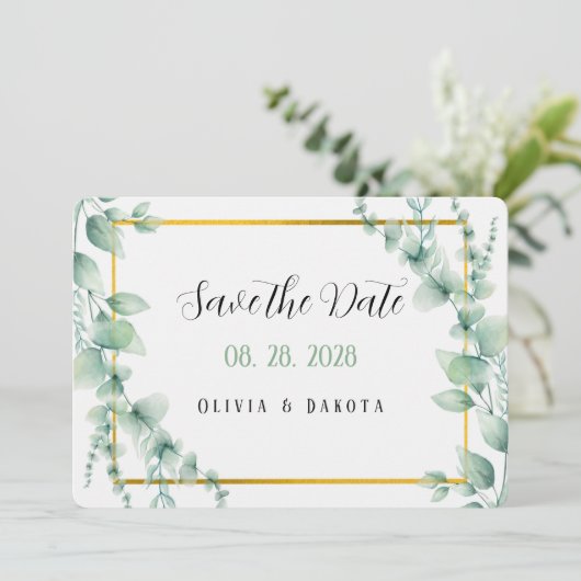 Elegant Sage Green Gold Save the Date Cards Kaart (Staand voorkant)