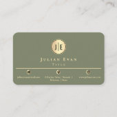 Elegant Sage Green Gold Shiny Circle Monogram Visitekaartje (Voorkant)