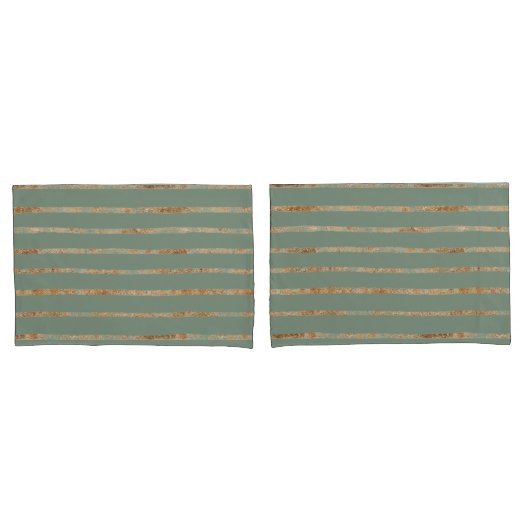 Elegant Sage Green Gold Stripe Kussensloop (Voorkant-Set)