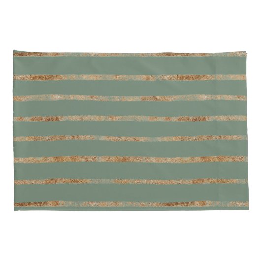 Elegant Sage Green Gold Stripe Kussensloop (Achterkant-Rechts)