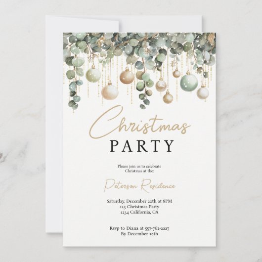 Elegant Sage Green Gold Waterverf Kerstfeest Kaart (Voorkant)