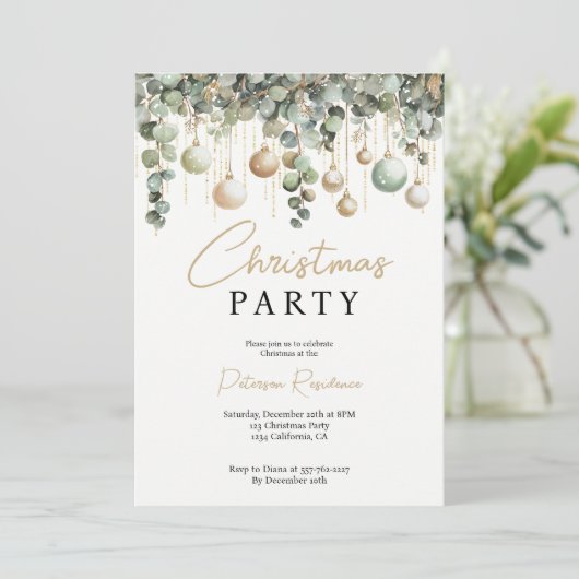 Elegant Sage Green Gold Waterverf Kerstfeest Kaart (Staand voorkant)