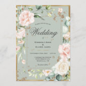 Elegant Sage Green Gold Wedding Kaart (Voorkant)