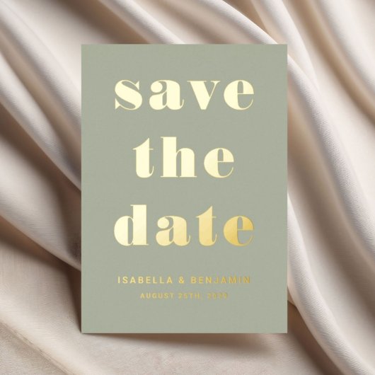 Elegant Sage Green Gold Wedding Save the Date Kaar Folie Uitnodiging