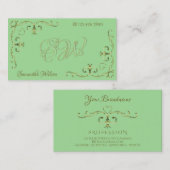 Elegant Sage Green Golden  Corners Initialen Visitekaartje (Voorkant / Achterkant)