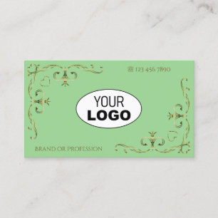 Elegant Sage Green Golden  hoeken met Logo Visitekaartje
