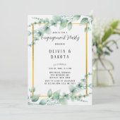 Elegant Sage Green Greenery Gold Engagement Party Kaart (Staand voorkant)