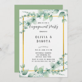 Elegant Sage Green Greenery Gold Engagement Party Kaart
