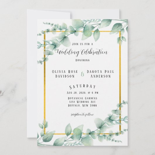 Elegant Sage Green Greenery Gold Wedding Kaart (Voorkant)