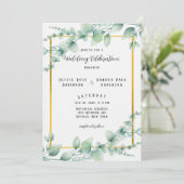 Elegant Sage Green Greenery Gold Wedding Kaart (Staand voorkant)