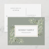 Elegant Sage Green Greenery Wedding RSVP Uitnodiging Briefkaart (Voorkant / Achterkant)