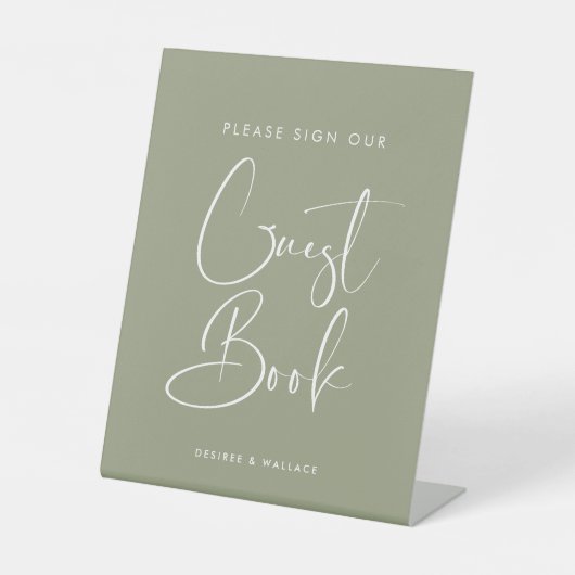 Elegant Sage Green Guestbook voetstuk teken Reclamebord Met Voetstuk (Voorkant)