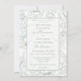 Elegant Sage Green Hand-Drawn Floral Wedding  Invi Kaart