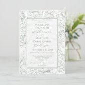 Elegant Sage Green Hand-Drawn Floral Wedding  Invi Kaart (Staand voorkant)