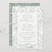 Elegant Sage Green Hand-Drawn Floral Wedding  Invi Kaart (Voorkant / Achterkant)