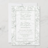 Elegant Sage Green Hand-Drawn Floral Wedding  Kaart (Voorkant)