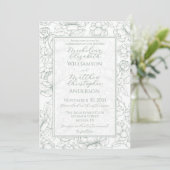 Elegant Sage Green Hand-Drawn Floral Wedding  Kaart (Staand voorkant)