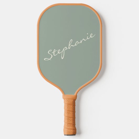 Elegant Sage Green Handgeschreven Script Name Cust Pickleball Paddle (Voorkant)