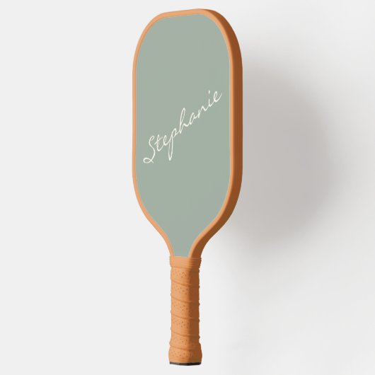 Elegant Sage Green Handgeschreven Script Name Cust Pickleball Paddle (Links)