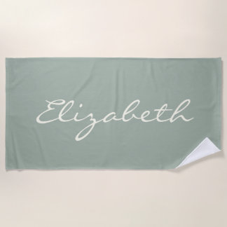 Elegant Sage Green Handgeschreven Script Name Strandlaken
