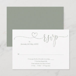 Elegant Sage Green Hart Lettertype RSVP Kaartje