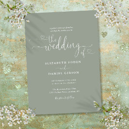 Elegant Sage Green Hearts Calligraphy Wedding Kaart