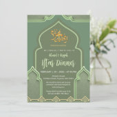 Elegant Sage Green Islamic Arch Iftar Dinner Kaart (Staand voorkant)