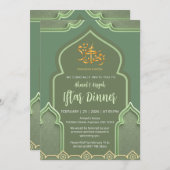 Elegant Sage Green Islamic Arch Iftar Dinner Kaart (Voorkant / Achterkant)