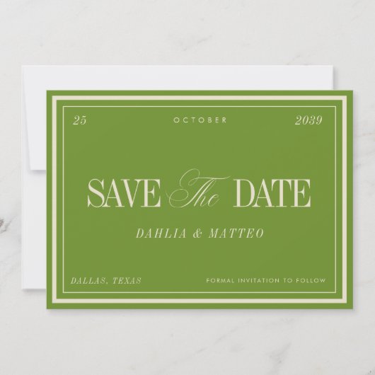 Elegant Sage Green & Ivory Vintage Retro Wedding Save The Date (Voorkant)