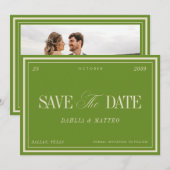 Elegant Sage Green & Ivory Vintage Retro Wedding Save The Date (Voorkant / Achterkant)