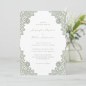 Elegant Sage Green Lace Wedding Invitation Kaart (Staand voorkant)