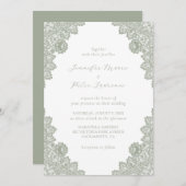 Elegant Sage Green Lace Wedding Invitation Kaart (Voorkant / Achterkant)