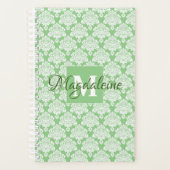 Elegant Sage Green Lacy Damask Naam & Initiaal Planner (Voorkant)