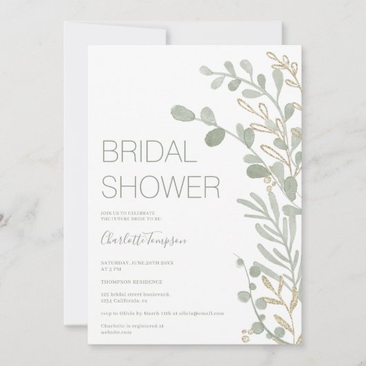 Elegant sage green leaf gold script vrijgezellenfe kaart (Voorkant)