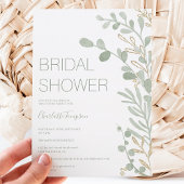 Elegant sage green leaf gold script vrijgezellenfe kaart