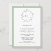 Elegant Sage Green Leaf Wreater Monogram Wedding Kaart (Voorkant)