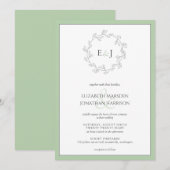 Elegant Sage Green Leaf Wreater Monogram Wedding Kaart (Voorkant / Achterkant)