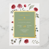 Elegant Sage Green Leaves Burgundy Rozen Gold Folie Uitnodiging (Voorkant)