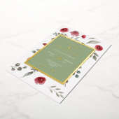 Elegant Sage Green Leaves Burgundy Rozen Gold Folie Uitnodiging (Gedraaid)