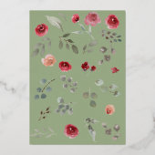 Elegant Sage Green Leaves Burgundy Rozen Gold Folie Uitnodiging (Achterkant)