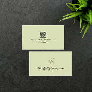 Elegant Sage Green Luxury Script QR CODE Visitekaartje