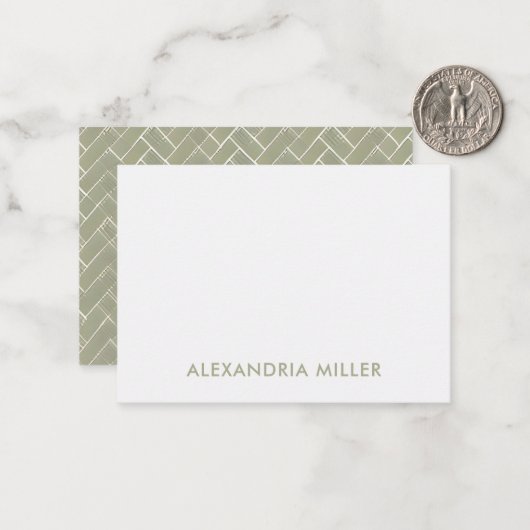 Elegant Sage Green met Herringbone Pattern Notitiekaartje (Voorkant / Achterkant in situ)