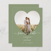 Elegant Sage Green Minimalist Heart Photo Wedding Save The Date (Voorkant / Achterkant)