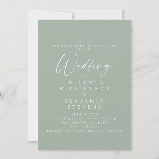 Elegant Sage Green Minimalist Script Wedding Kaart (Voorkant)