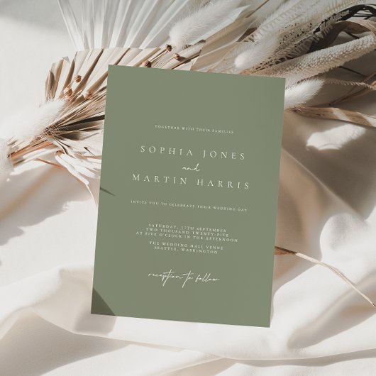 Elegant Sage Green minimalist Wedding Invitation Kaart