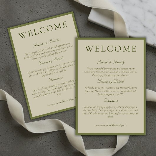 Elegant Sage Green Minimalist Wedding Welcome Programmakaart