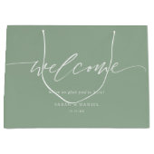 Elegant Sage Green Mint Wedding Welcome Gift Bag Groot Cadeauzakje (Voorkant)