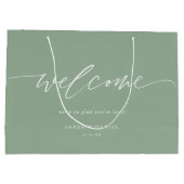 Elegant Sage Green Mint Wedding Welcome Gift Bag Groot Cadeauzakje (Achterkant)