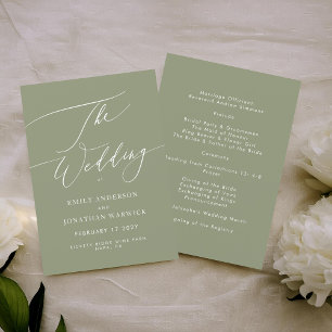 Elegant Sage Green Modern Calligraphy Wedding Programmakaart
